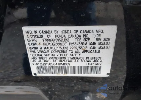 2007 Acura Mdx Technology Package from USA, damaged, VIN 2HNYD28347H511339
